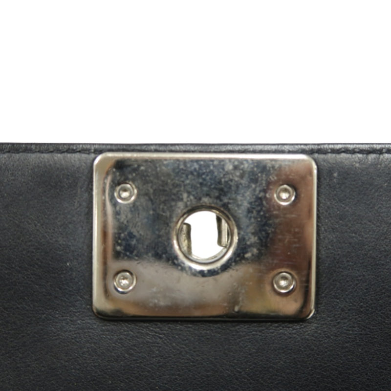 CHANEL Boy Chevron V-Stitch Shoulder Bag, Lambskin, Black, Silver Hardware