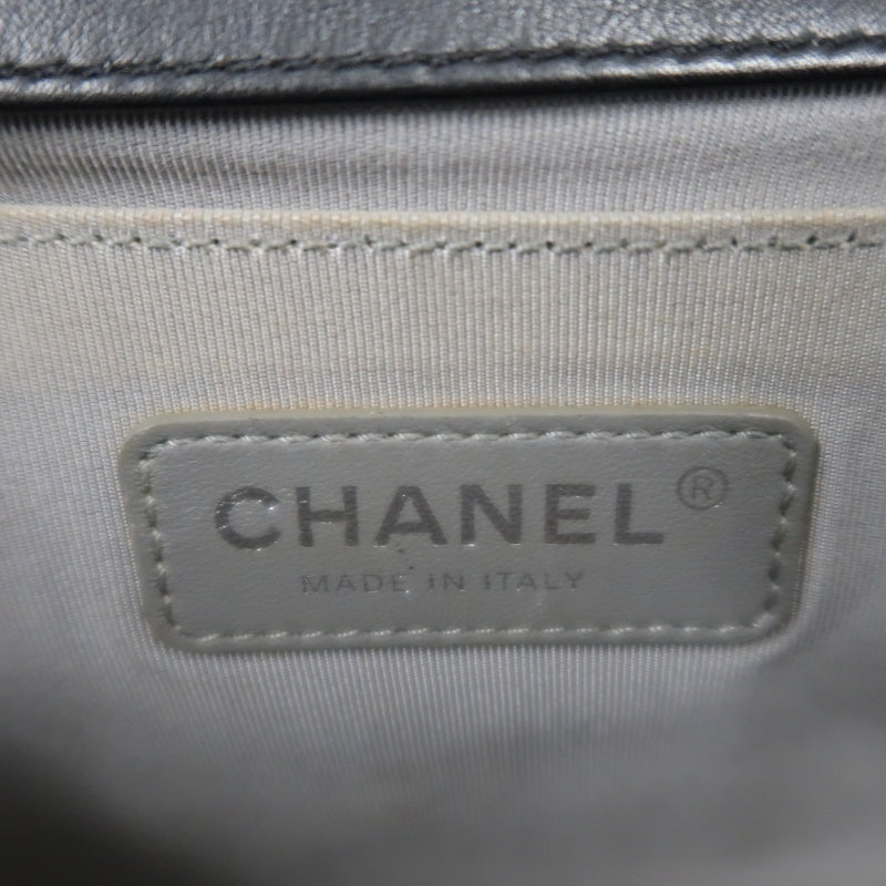 CHANEL Boy Chevron V-Stitch Shoulder Bag, Lambskin, Black, Silver Hardware