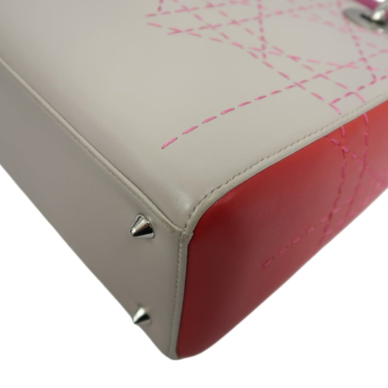 DIOR Lady Dior Cannage Stitch Handbag, Lambskin, Grey Pink, Silver Hardware