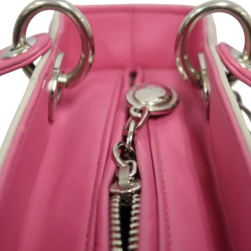 DIOR Lady Dior Cannage Stitch Handbag, Lambskin, Grey Pink, Silver Hardware