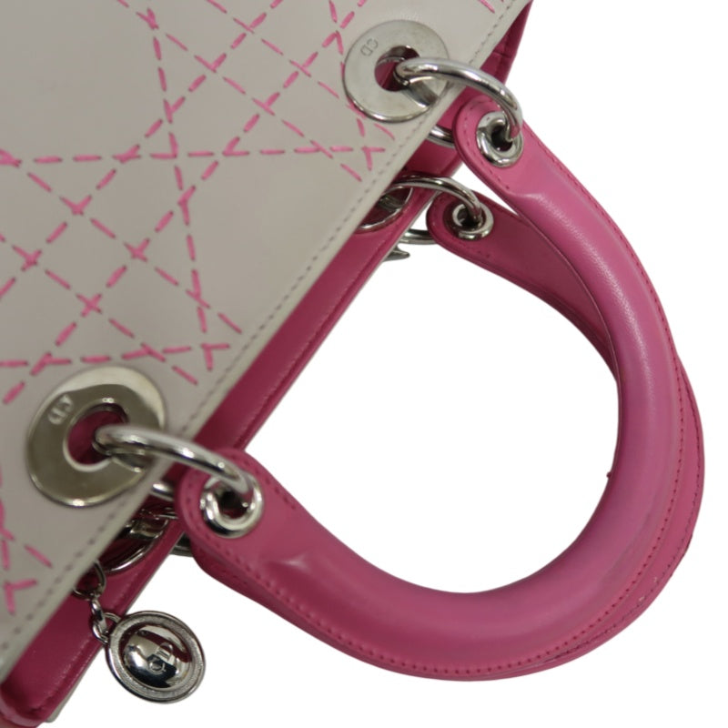 DIOR Lady Dior Cannage Stitch Handbag, Lambskin, Grey Pink, Silver Hardware