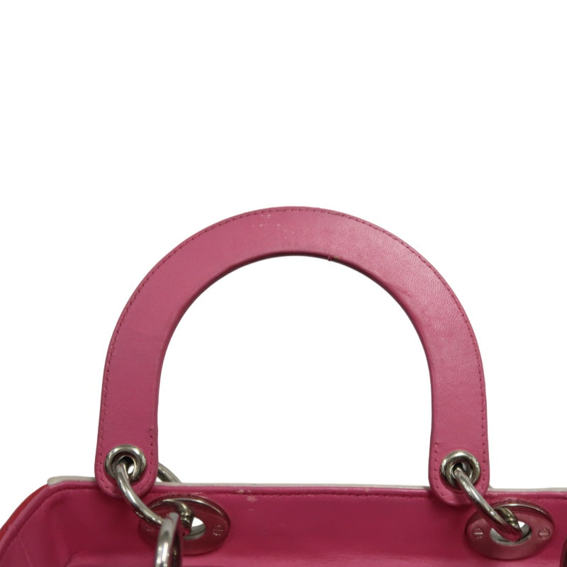 DIOR Lady Dior Cannage Stitch Handbag, Lambskin, Grey Pink, Silver Hardware