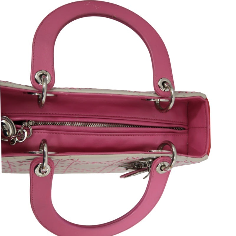 DIOR Lady Dior Cannage Stitch Handbag, Lambskin, Grey Pink, Silver Hardware