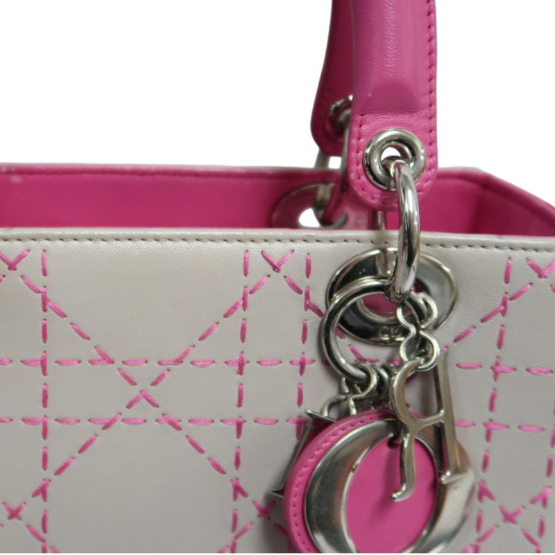DIOR Lady Dior Cannage Stitch Handbag, Lambskin, Grey Pink, Silver Hardware