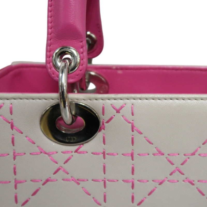 DIOR Lady Dior Cannage Stitch Handbag, Lambskin, Grey Pink, Silver Hardware