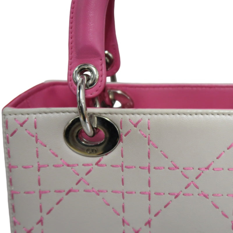 DIOR Lady Dior Cannage Stitch Handbag, Lambskin, Grey Pink, Silver Hardware