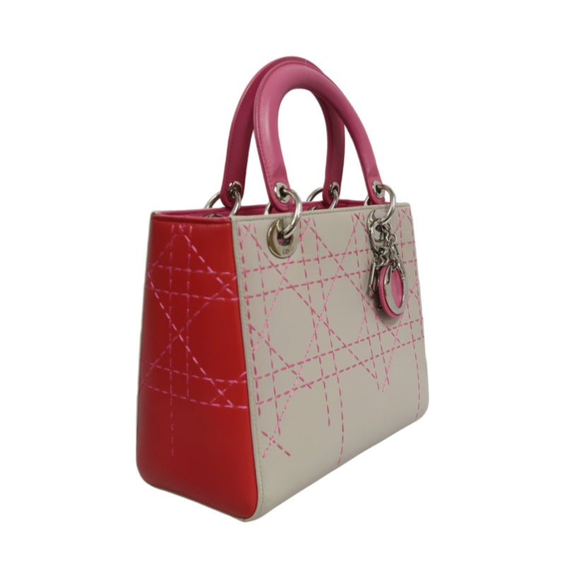 DIOR Lady Dior Cannage Stitch Handbag, Lambskin, Grey Pink, Silver Hardware