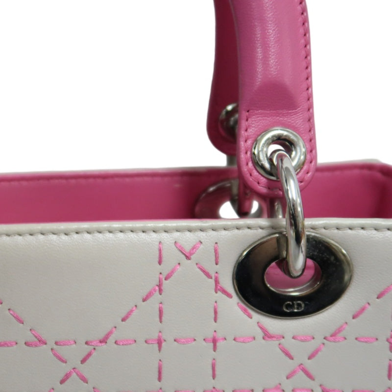 DIOR Lady Dior Cannage Stitch Handbag, Lambskin, Grey Pink, Silver Hardware