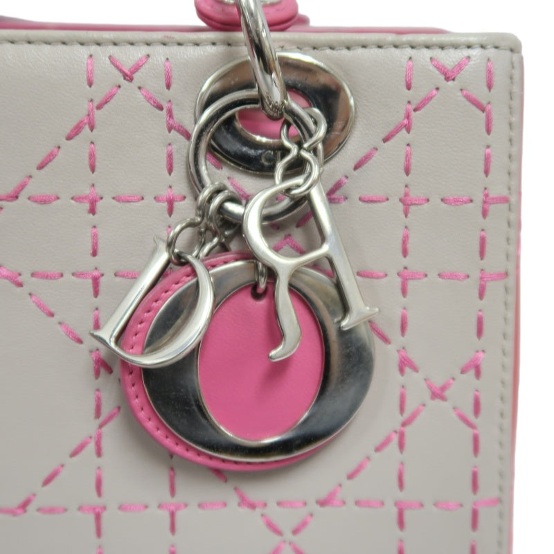 DIOR Lady Dior Cannage Stitch Handbag, Lambskin, Grey Pink, Silver Hardware