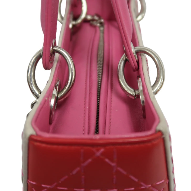 DIOR Lady Dior Cannage Stitch Handbag, Lambskin, Grey Pink, Silver Hardware