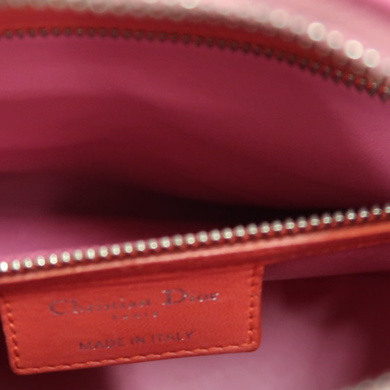 DIOR Lady Dior Cannage Stitch Handbag, Lambskin, Grey Pink, Silver Hardware