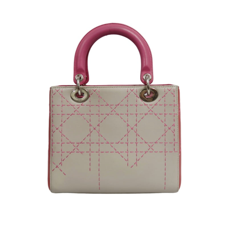 DIOR Lady Dior Cannage Stitch Handbag, Lambskin, Grey Pink, Silver Hardware