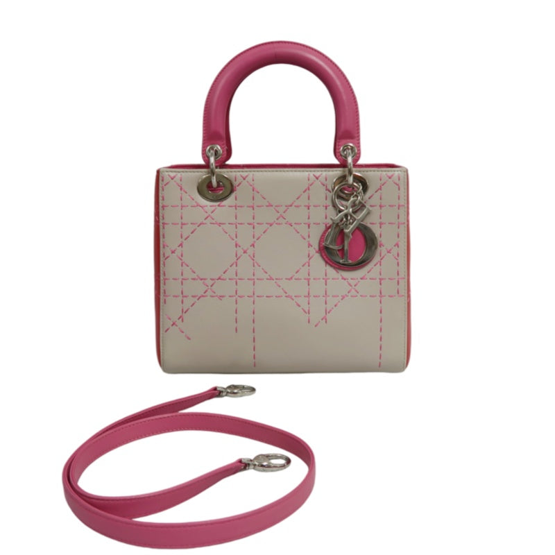 DIOR Lady Dior Cannage Stitch Handbag, Lambskin, Grey Pink, Silver Hardware
