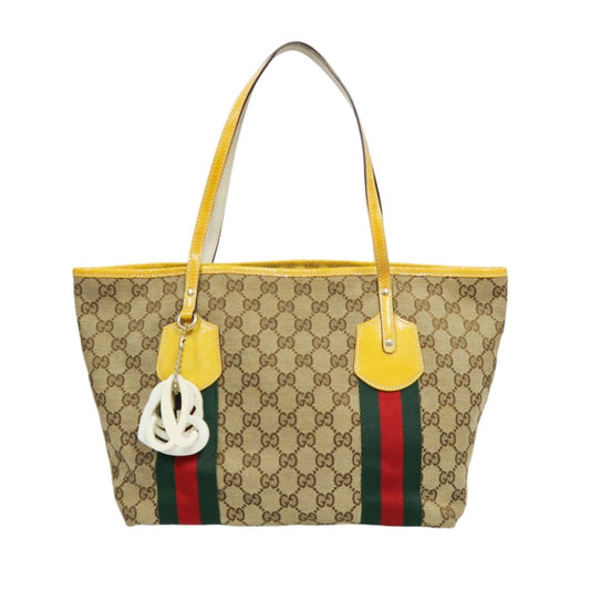 Gucci GG Canvas Sherry Line Tote Bag Beige / Yellow / With Logo Charm / GG Canvas
