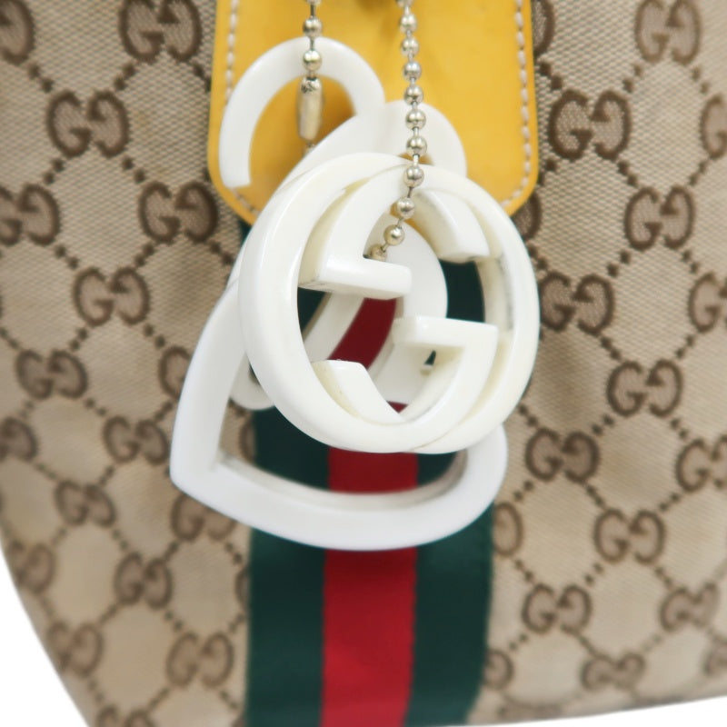 Gucci GG Canvas Sherry Line Tote Bag Beige / Yellow / With Logo Charm / GG Canvas