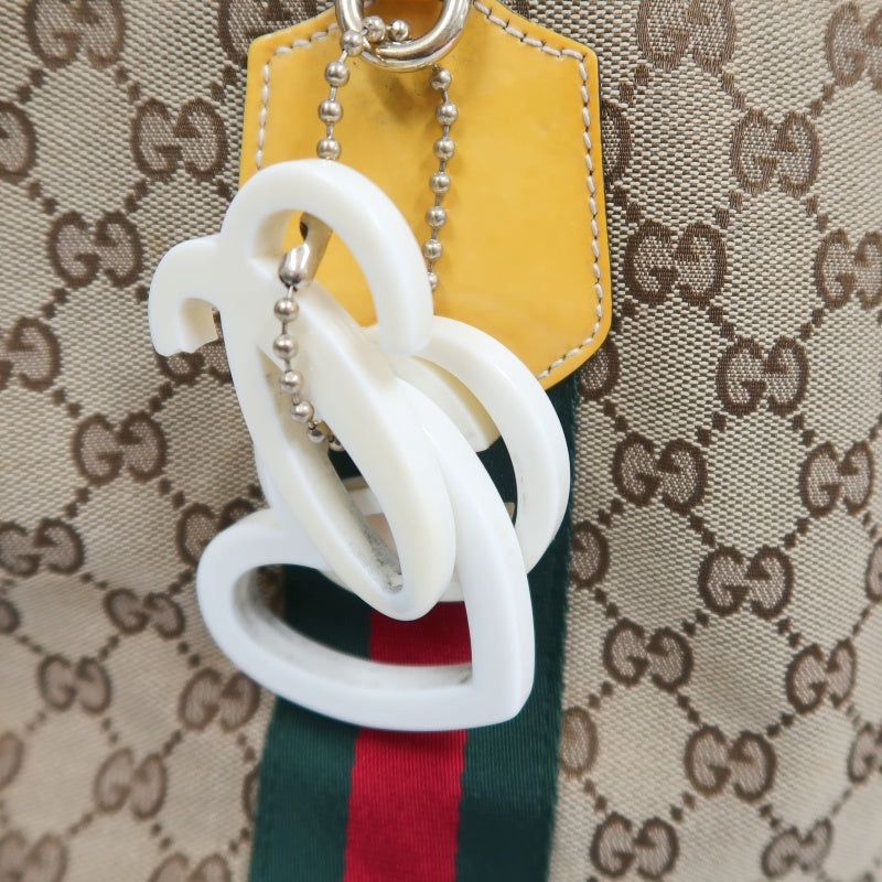 Gucci GG Canvas Sherry Line Tote Bag Beige / Yellow / With Logo Charm / GG Canvas