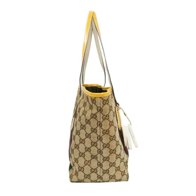 Gucci GG Canvas Sherry Line Tote Bag Beige / Yellow / With Logo Charm / GG Canvas