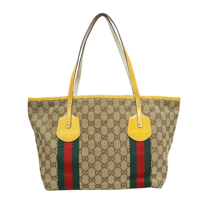 Gucci GG Canvas Sherry Line Tote Bag Beige / Yellow / With Logo Charm / GG Canvas