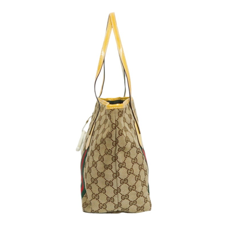 Gucci GG Canvas Sherry Line Tote Bag Beige / Yellow / With Logo Charm / GG Canvas