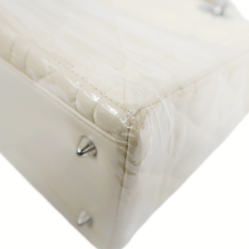 DIOR Cannage Lady Dior Handbag, Lambskin, White, Silver-Tone Hardware, White PVC, 5-Pocket Lady Dior Top Handle Bag