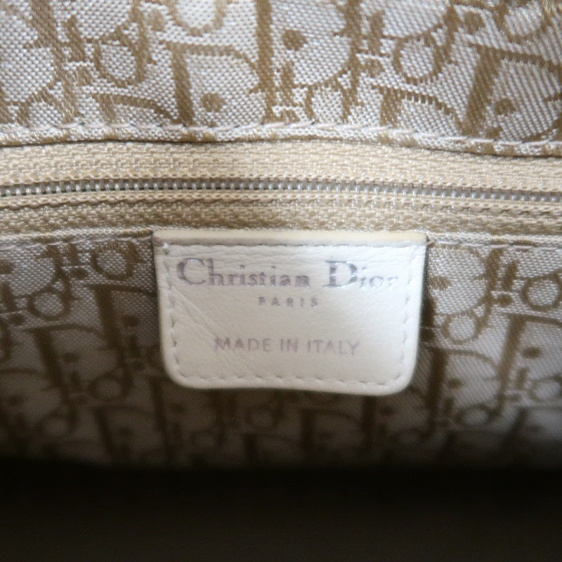 DIOR Cannage Lady Dior Handbag, Lambskin, White, Silver-Tone Hardware, White PVC, 5-Pocket Lady Dior Top Handle Bag