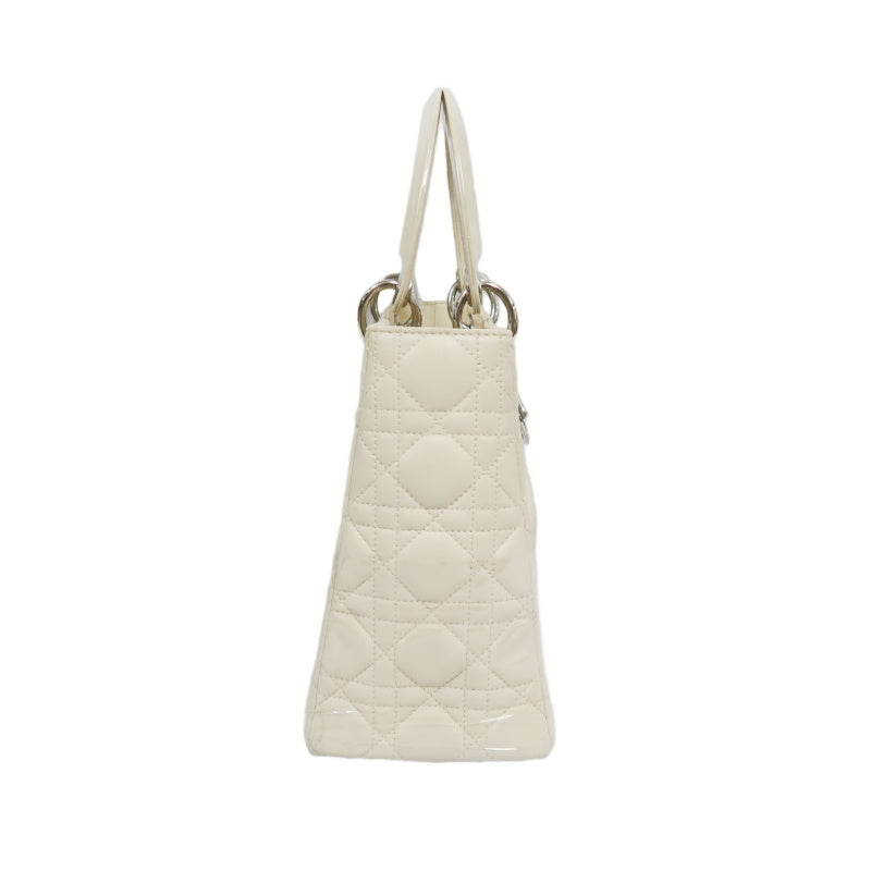 DIOR Cannage Lady Dior Handbag, Lambskin, White, Silver-Tone Hardware, White PVC, 5-Pocket Lady Dior Top Handle Bag