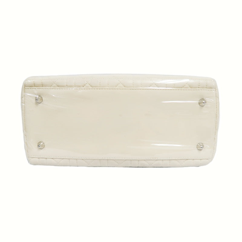 DIOR Cannage Lady Dior Handbag, Lambskin, White, Silver-Tone Hardware, White PVC, 5-Pocket Lady Dior Top Handle Bag