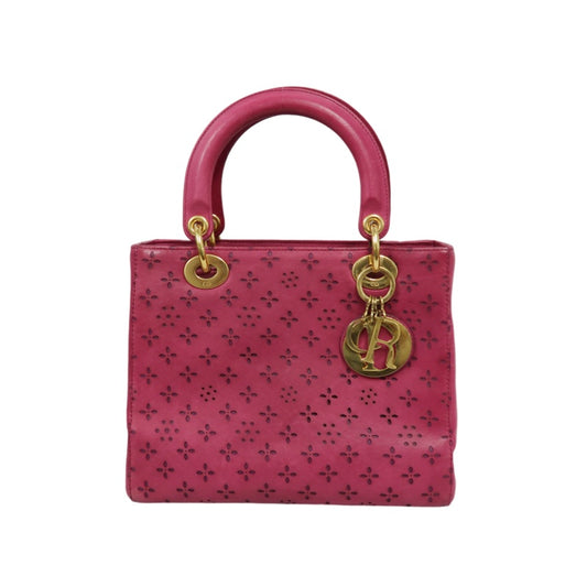 DIOR Lady Dior Punching Handbag, Leather, Magenta Pink, Gold Hardware