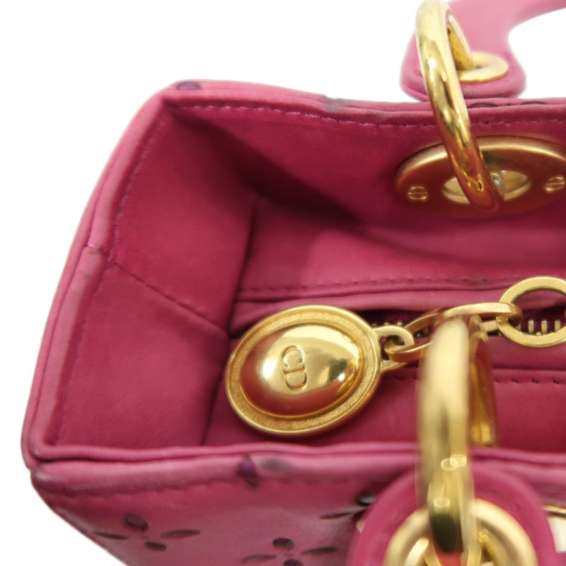 DIOR Lady Dior Punching Handbag, Leather, Magenta Pink, Gold Hardware