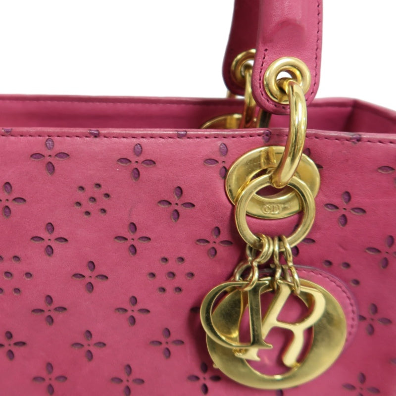 DIOR Lady Dior Punching Handbag, Leather, Magenta Pink, Gold Hardware