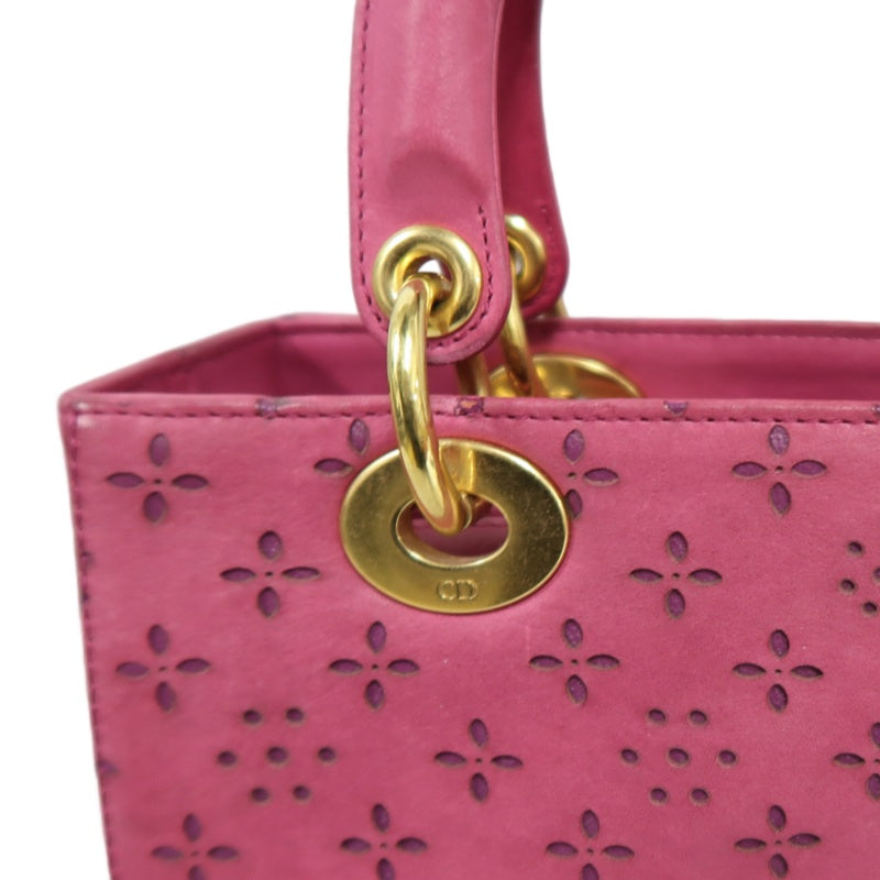 DIOR Lady Dior Punching Handbag, Leather, Magenta Pink, Gold Hardware