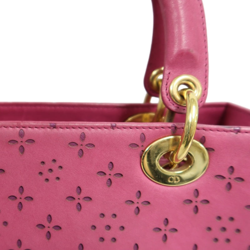 DIOR Lady Dior Punching Handbag, Leather, Magenta Pink, Gold Hardware