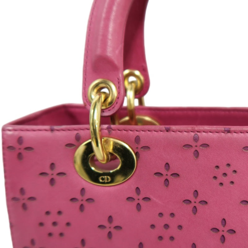 DIOR Lady Dior Punching Handbag, Leather, Magenta Pink, Gold Hardware