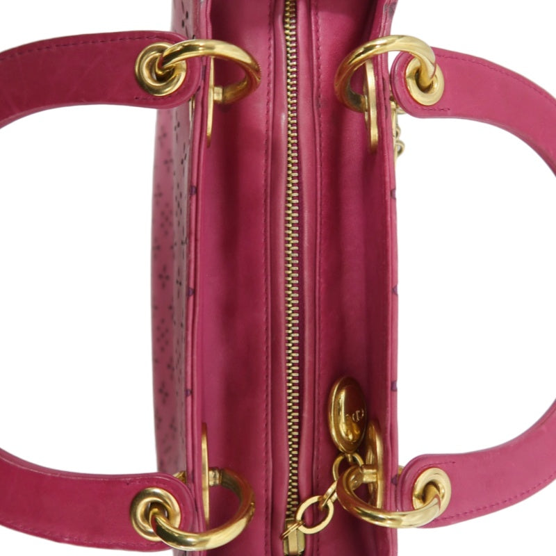 DIOR Lady Dior Punching Handbag, Leather, Magenta Pink, Gold Hardware