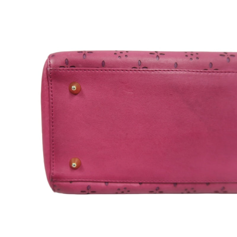 DIOR Lady Dior Punching Handbag, Leather, Magenta Pink, Gold Hardware