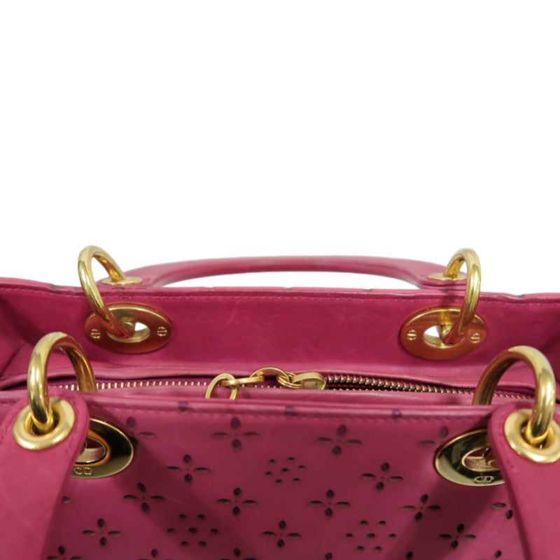 DIOR Lady Dior Punching Handbag, Leather, Magenta Pink, Gold Hardware
