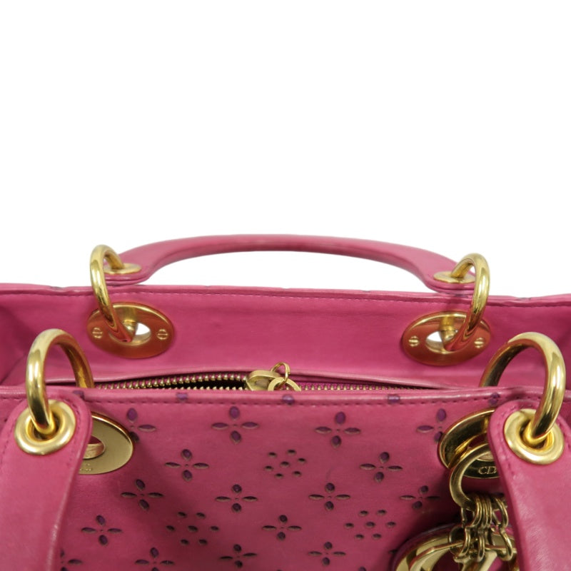 DIOR Lady Dior Punching Handbag, Leather, Magenta Pink, Gold Hardware