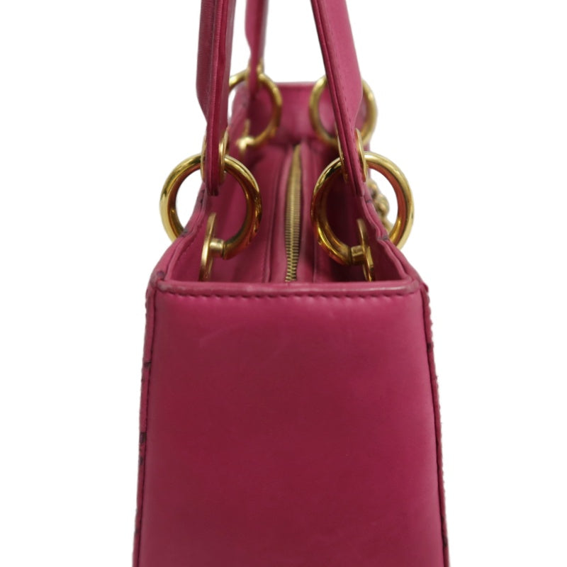 DIOR Lady Dior Punching Handbag, Leather, Magenta Pink, Gold Hardware