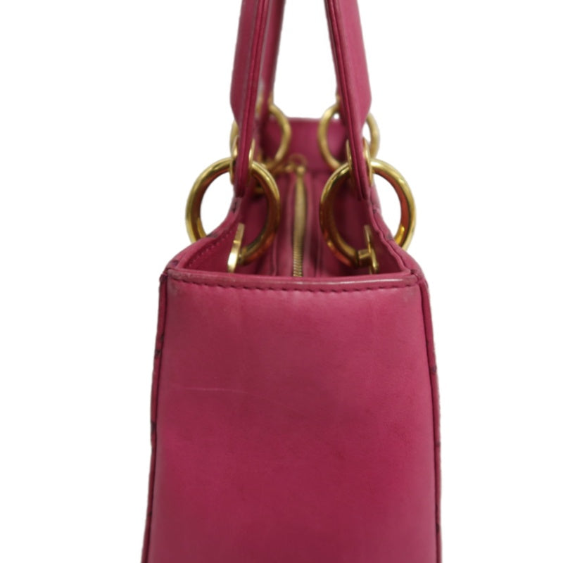 DIOR Lady Dior Punching Handbag, Leather, Magenta Pink, Gold Hardware