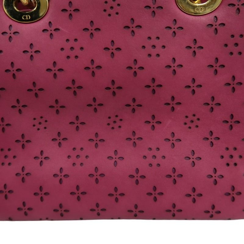 DIOR Lady Dior Punching Handbag, Leather, Magenta Pink, Gold Hardware