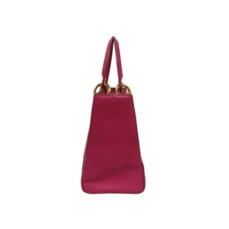 DIOR Lady Dior Punching Handbag, Leather, Magenta Pink, Gold Hardware