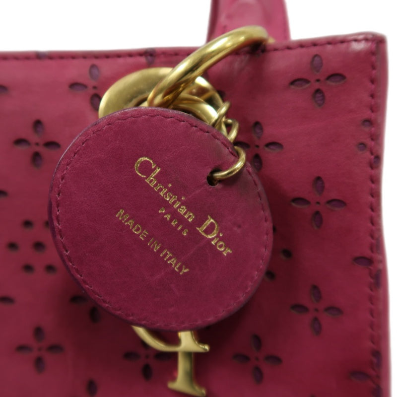 DIOR Lady Dior Punching Handbag, Leather, Magenta Pink, Gold Hardware