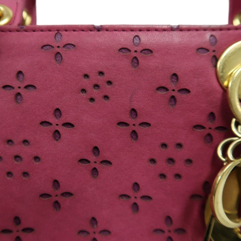 DIOR Lady Dior Punching Handbag, Leather, Magenta Pink, Gold Hardware