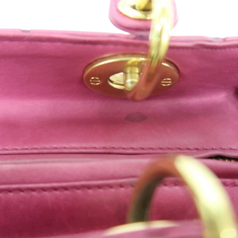 DIOR Lady Dior Punching Handbag, Leather, Magenta Pink, Gold Hardware