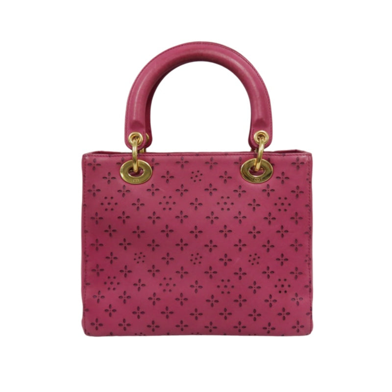 DIOR Lady Dior Punching Handbag, Leather, Magenta Pink, Gold Hardware