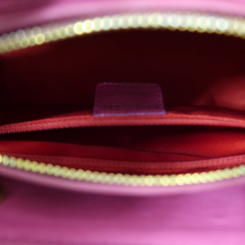 DIOR Lady Dior Punching Handbag, Leather, Magenta Pink, Gold Hardware