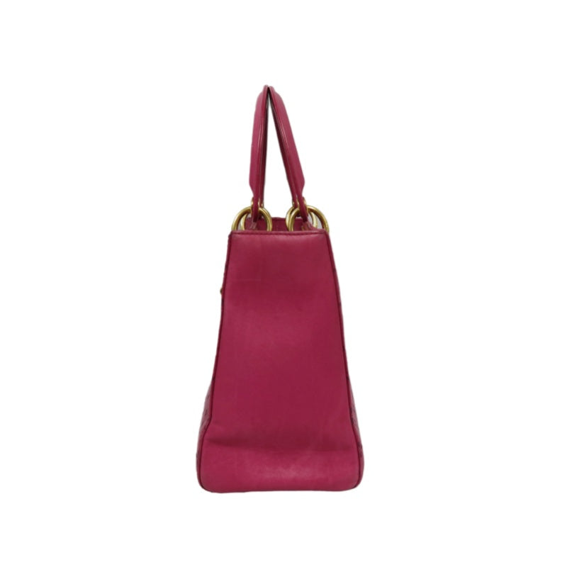 DIOR Lady Dior Punching Handbag, Leather, Magenta Pink, Gold Hardware