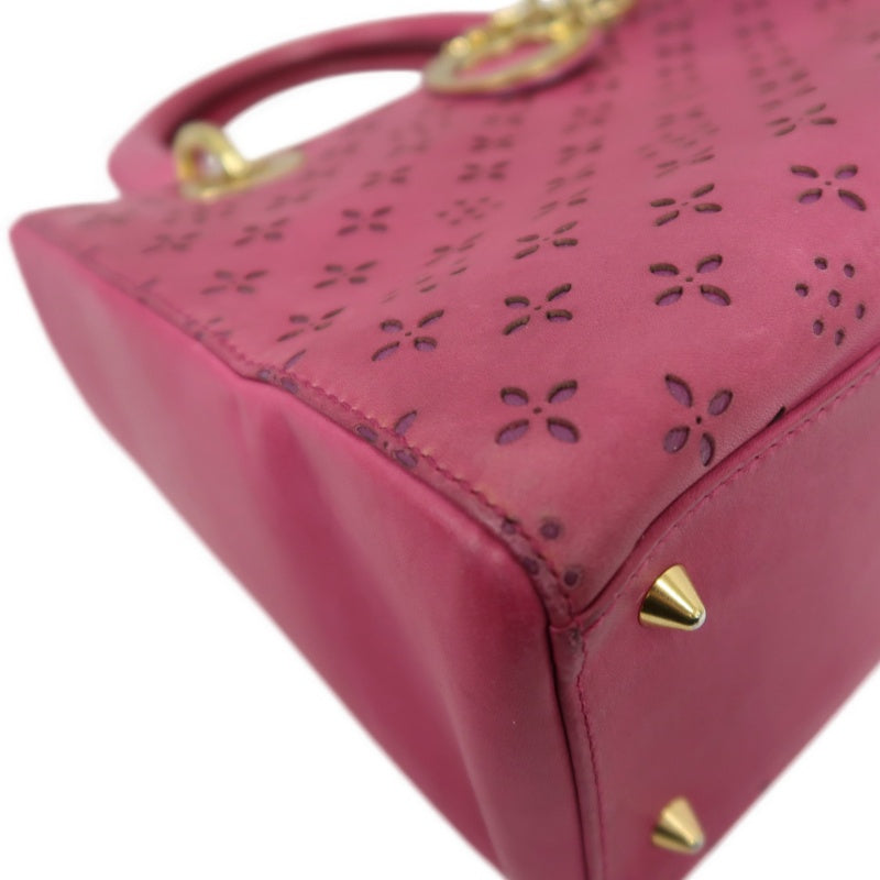 DIOR Lady Dior Punching Handbag, Leather, Magenta Pink, Gold Hardware