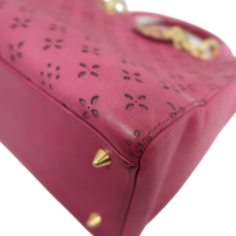 DIOR Lady Dior Punching Handbag, Leather, Magenta Pink, Gold Hardware