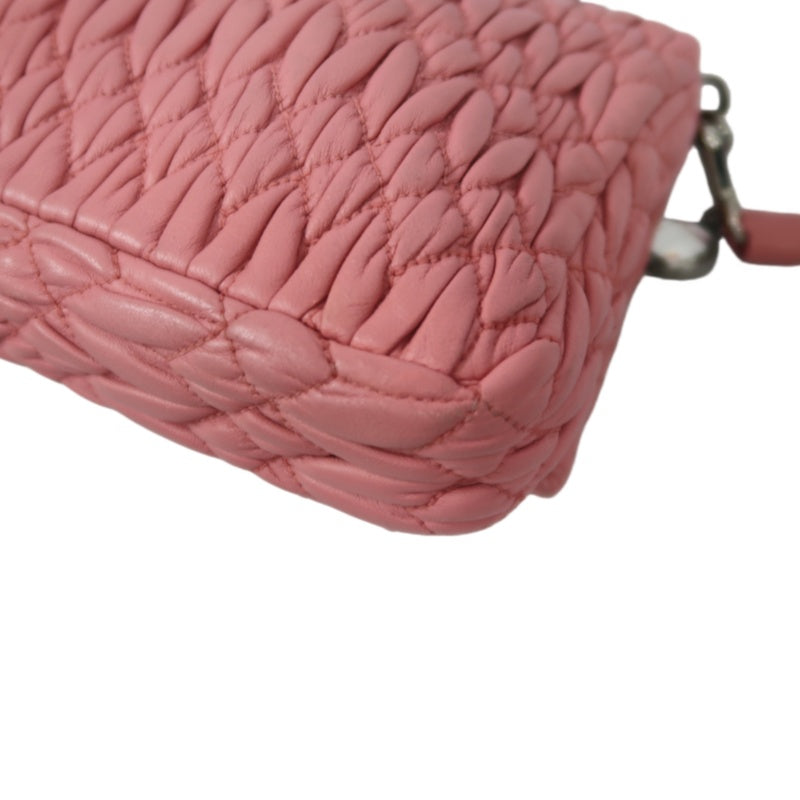 MIUMIU Coffer Matelasse Nappa Crystal Chain Shoulder Bag Clutch Pink Leather Silver Hardware